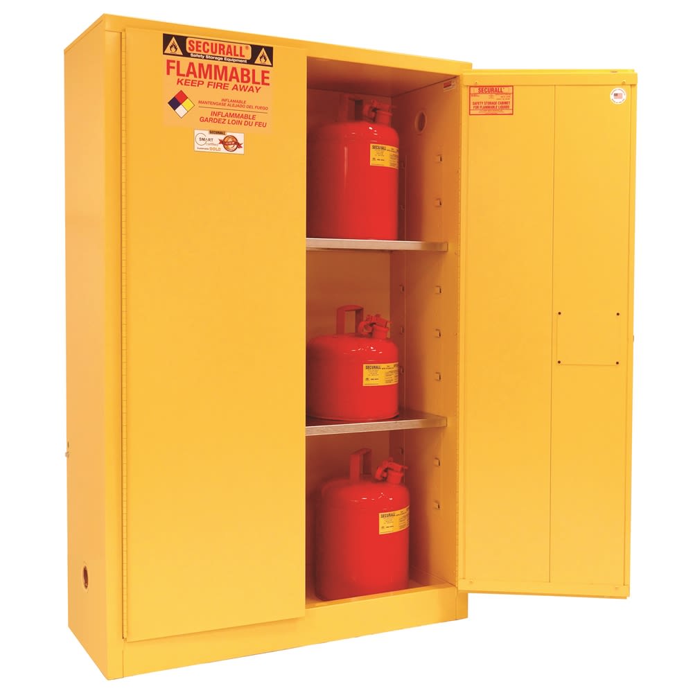 SECURALL® Flammable Safety Storage Cabinet, 45 Gal. Storage Capacity, 65Hx43Wx18D, Yellow